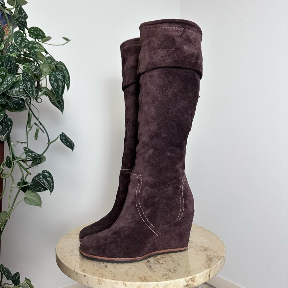 Vintage 90s 2000s knee high chunky platform high heel slouchy wedge boots